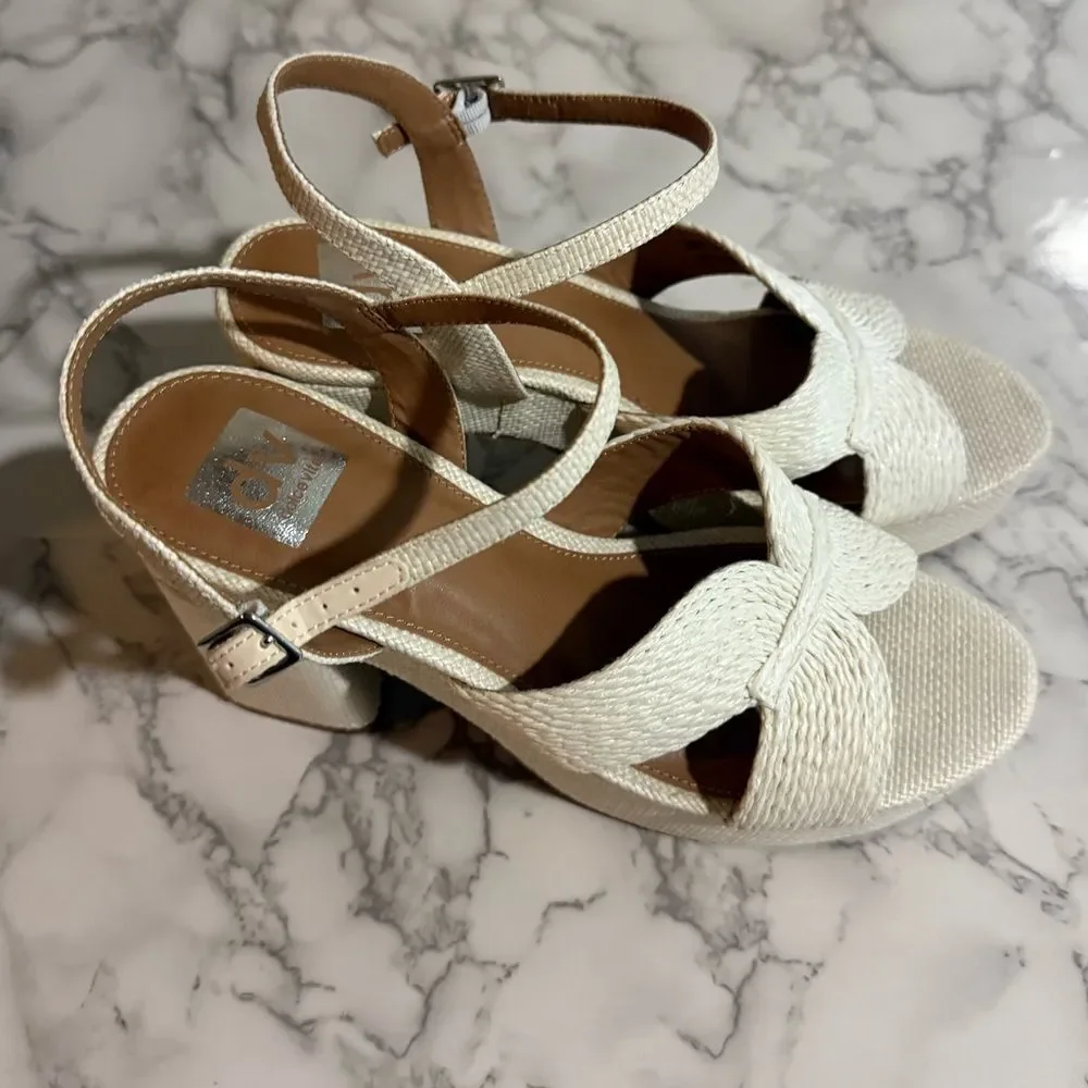 DV by Dolce Vita Waylan Raffia Platform Ankle Strap Sandal White Platform 11